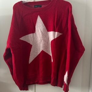 SHEIN Red Sweater with White Star Design